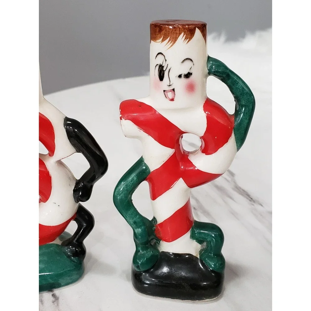 Anthropomorphic Christmas Candy Canes Salt & pepper shakers made Japan Kitschy
